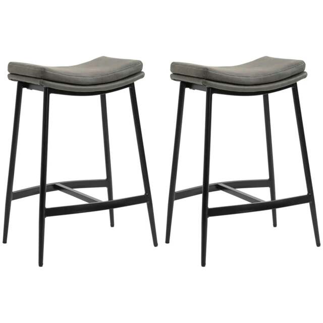 Rackhams Breakfast Bar Stools Set of 2, Microfibre Upholstered Barstools, Industrial Bar Chairs with Curved Seat and Steel Frame for Dining Room, Kitchen, Grey - image 1