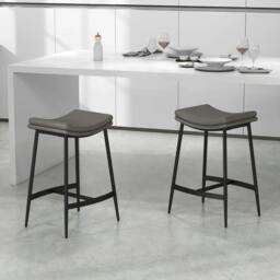 Rackhams Breakfast Bar Stools Set of 2, Microfibre Upholstered Barstools, Industrial Bar Chairs with Curved Seat and Steel Frame for Dining Room, Kitchen, Grey - thumbnail 2