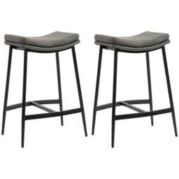 Rackhams Breakfast Bar Stools Set of 2, Microfibre Upholstered Barstools, Industrial Bar Chairs with Curved Seat and Steel Frame for Dining Room, Kitchen, Grey - thumbnail 1