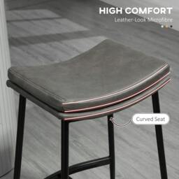 Rackhams Breakfast Bar Stools Set of 2, Microfibre Upholstered Barstools, Industrial Bar Chairs with Curved Seat and Steel Frame for Dining Room, Kitchen, Grey - thumbnail 6