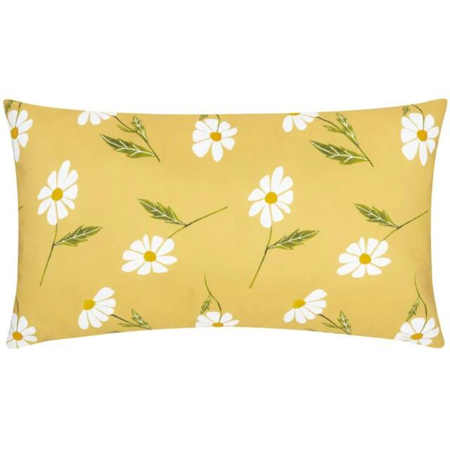 Rackhams Reversible Daisies Floral Outdoor Cushion Cover - Yellow - 50cm x 30cm - Yellow - 100% Polyester - image 1