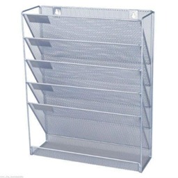 Rackhams - Value 2 pcs Office Desk Organiser Set  Mesh Wall Hanging Magazine Literature Holder + 3 Tier Tray Desk Letter Tray Front-Load Portrait Foolscap - Silver - thumbnail 5