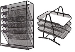 Rackhams - Value 2 pcs Office Desk Organiser Set  Mesh Wall Hanging Magazine Literature Holder + 3 Tier Tray Desk Letter Tray Front-Load Portrait Foolscap - Silver - thumbnail 6