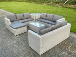 Rackhams 10 Seat Light Grey Lounge Outdoor PE Rattan Garden Furniture Set Wicker Sofa Set Oblong Coffee Table Side Table Footstool - thumbnail 2