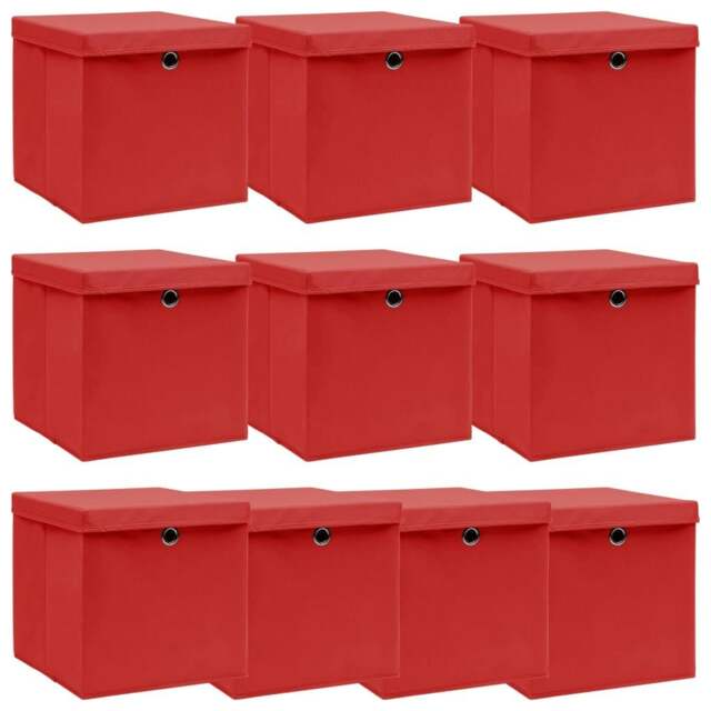Rackhams Storage Boxes with Lids 10 pcs Red 32x32x32 cm Fabric