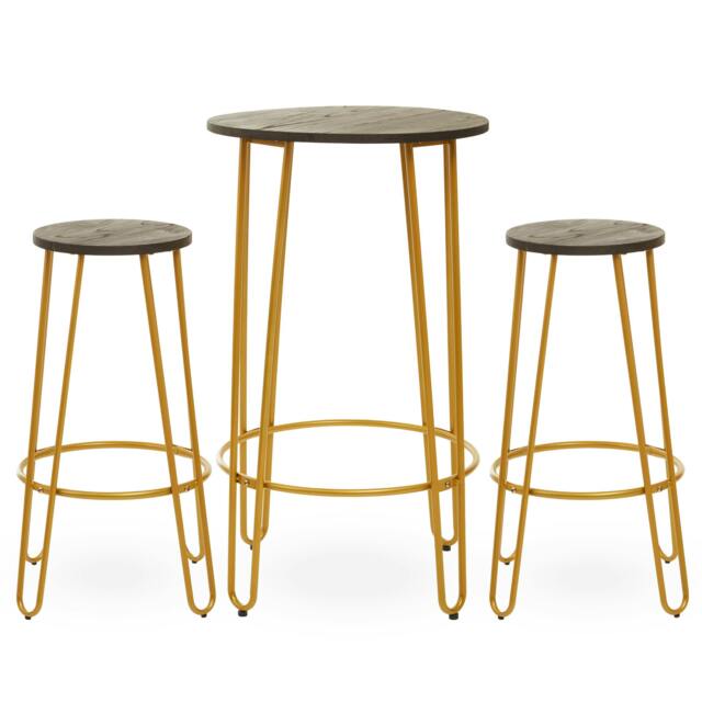 Rackhams District 3 Piece Gold Finish Bar Table Stool Set - image 1