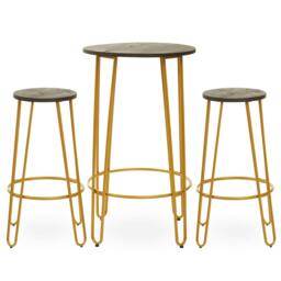 Rackhams District 3 Piece Gold Finish Bar Table Stool Set