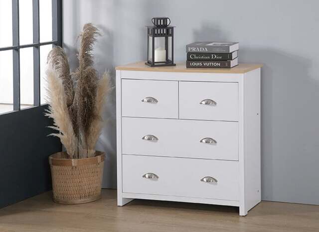 Rackhams Derby Wooden 4-Drawer Chest - Spacious & Elegant Storage Solution for Your Home - White