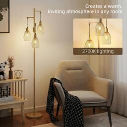 Rackhams Industrial 3-Light Floor Lamp Dimmable LED Standing Lamp - Silver - thumbnail 6