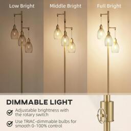 Rackhams Industrial 3-Light Floor Lamp Dimmable LED Standing Lamp - Silver - thumbnail 5