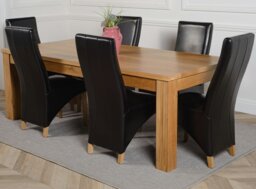 Rackhams Dakota Extra Large Oak Dining Table with Lola Leather Chairs - 10 chairs - Black - thumbnail 2