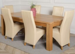 Rackhams Dakota Extra Large Oak Dining Table with Lola Leather Chairs - 10 chairs - Black - thumbnail 3