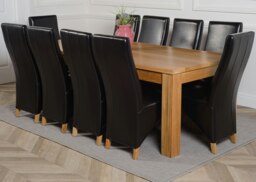 Rackhams Dakota Extra Large Oak Dining Table with Lola Leather Chairs - 10 chairs - Black - thumbnail 1