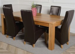 Rackhams Dakota Extra Large Oak Dining Table with Lola Leather Chairs - 10 chairs - Black - thumbnail 4