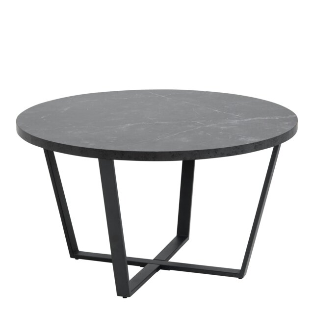Rackhams Amble Round Coffee Table with Black Marble Melamine Top & Black Legs - Black - Black - 77 - image 1