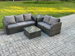 Rackhams PE Rattan Garden Furniture Sets 5 Seater Outdoor Lounge Sofa Set Square Coffee Table Side Table - thumbnail 2