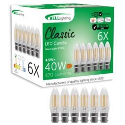 Rackhams B22 LED Filament Candle 4.5W Energy Saving Light Bulbs - Pack of 6 - thumbnail 1