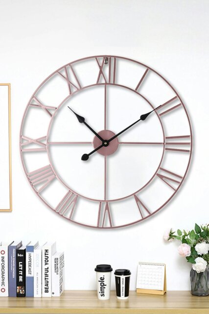 Rackhams 60cm Dia Rose Gold Roman Numeral Skeleton Wall Clock - Rose Gold - image 1