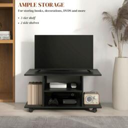 Rackhams Modern TV Cabinet Stand Storage Shelves Table Mobile Bedroom Furniture Bookshelf Bookcase Black - thumbnail 4