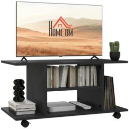 Rackhams Modern TV Cabinet Stand Storage Shelves Table Mobile Bedroom Furniture Bookshelf Bookcase Black - thumbnail 1