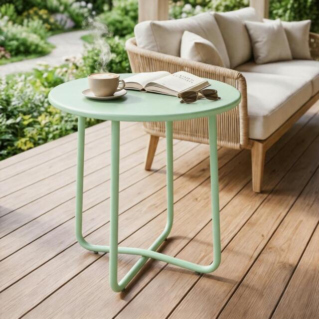 Rackhams Metal Garden Side Table, 48 cm Round Outdoor Table - Green - image 1
