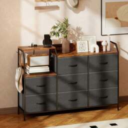 Rackhams Fabric Chest of Drawers w/ Charging Station for Bedroom Rustic Brown - Rustic Brown and Black - 8 - Modern - thumbnail 2