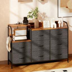Rackhams Fabric Chest of Drawers w/ Charging Station for Bedroom Rustic Brown - Rustic Brown and Black - 8 - Modern