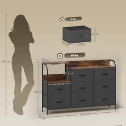 Rackhams Fabric Chest of Drawers w/ Charging Station for Bedroom Rustic Brown - Rustic Brown and Black - 8 - Modern - thumbnail 6