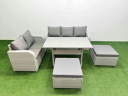 Rackhams 7 Seater PE Rattan Wicker Garden Furniture Patio Conservatory Sofa Set with Rectangular Dining Table 3 Seater Sofa Love Sofa 2 Big Footstool - thumbnail 1