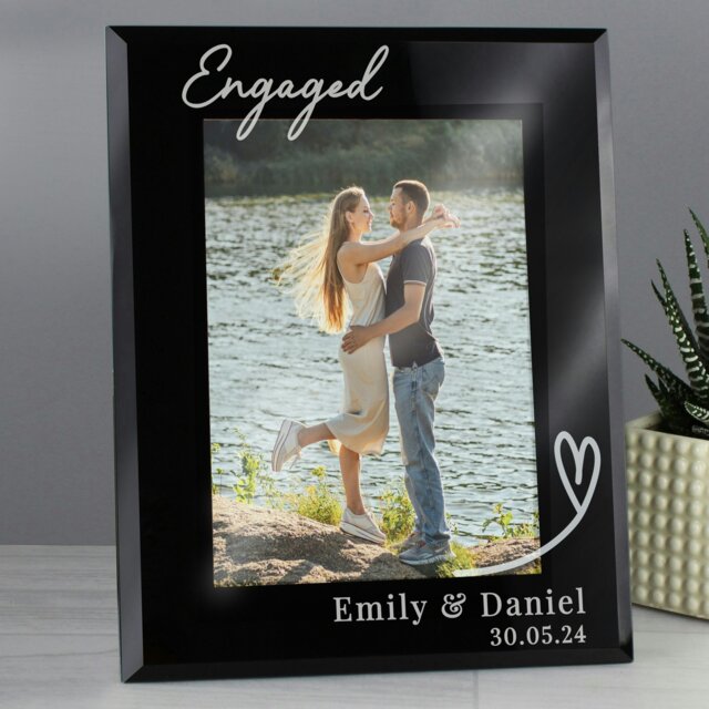 Rackhams Personalised Heart Black Glass 7x5 Photo Frame - image 1