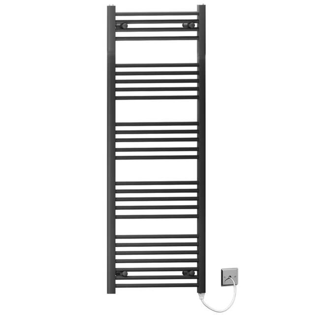 Rackhams 550 x 1400mm Flat Black Electric Pre-Filled Heated Towel Rail Radiator For Bathroom Designer Standard Element - image 1
