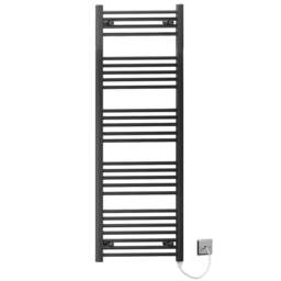 Rackhams 550 x 1400mm Flat Black Electric Pre-Filled Heated Towel Rail Radiator For Bathroom Designer Standard Element