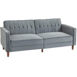 Rackhams Convertible Sofa Futon Velvet-Touch Tufted Couch Sofa Bed - Light Grey - Polyester - 2 Seater - thumbnail 3