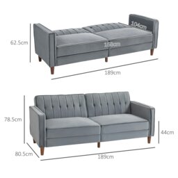 Rackhams Convertible Sofa Futon Velvet-Touch Tufted Couch Sofa Bed - Light Grey - Polyester - 2 Seater - thumbnail 4