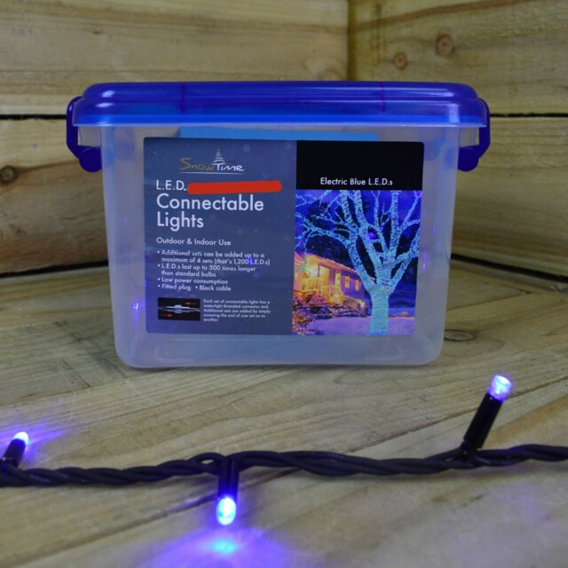Rackhams 300 Electric Blue LED Super-Long 29.9m Connectable Lights on a Black Cable - image 1