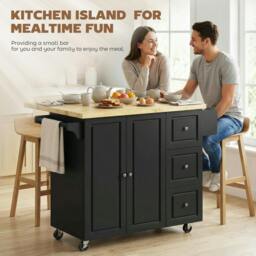 Rackhams Rolling Kitchen Island, Kitchen Storage Trolley w/ Drop Leaf, Drawers - Kitchen Island - Grey - thumbnail 5