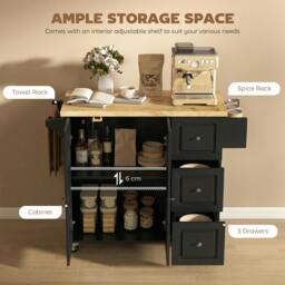 Rackhams Rolling Kitchen Island, Kitchen Storage Trolley w/ Drop Leaf, Drawers - Kitchen Island - Grey - thumbnail 6