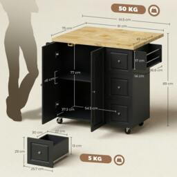 Rackhams Rolling Kitchen Island, Kitchen Storage Trolley w/ Drop Leaf, Drawers - Kitchen Island - Grey - thumbnail 4