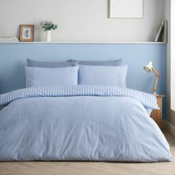 Rackhams Epping Textured Stripe Reversible Duvet Cover Set Blue - Single - Blue - thumbnail 2