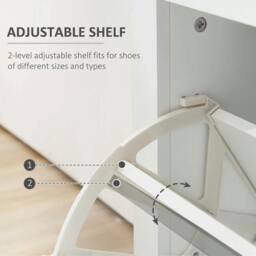 Rackhams Shoe Storage Cabinet with Slide Out Drawer, 2 Flip Doors, Tempered Glass Top - White - thumbnail 5