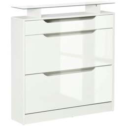 Rackhams Shoe Storage Cabinet with Slide Out Drawer, 2 Flip Doors, Tempered Glass Top - White - thumbnail 1