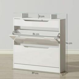 Rackhams Shoe Storage Cabinet with Slide Out Drawer, 2 Flip Doors, Tempered Glass Top - White - thumbnail 3