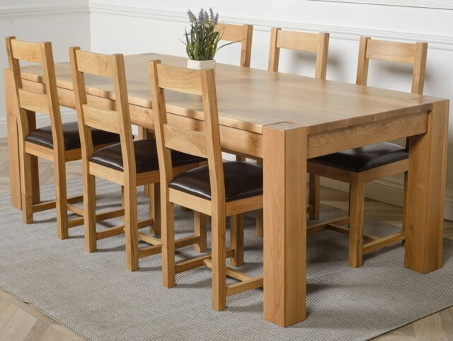 Rackhams Kuba Extra Large Oak Dining Table with Lincoln Oak Chairs - Natural Oak - 6 chairs - image 1