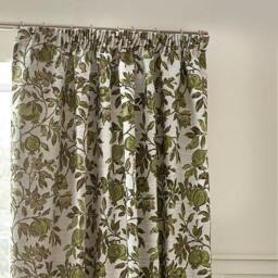 Rackhams Jacquard Pomegranate Floral Pencil Pleat Curtains - Green - 168cm x 229cm - Green - 100% Polyester - thumbnail 2