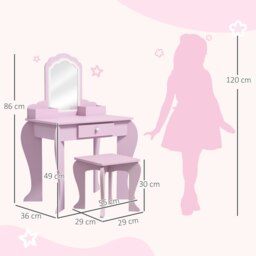 Rackhams Kids Dressing Table, Cloud Design w/ Mirror, Stool, Drawer, Storage Box - thumbnail 6