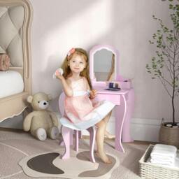 Rackhams Kids Dressing Table, Cloud Design w/ Mirror, Stool, Drawer, Storage Box - thumbnail 1