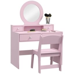 Rackhams Kids Dressing Table Set w/ Stool, Mirror, Drawers - Pink - White - 70L x 40W x 98H cm - thumbnail 3