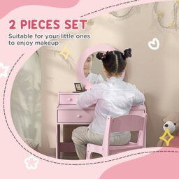 Rackhams Kids Dressing Table Set w/ Stool, Mirror, Drawers - Pink - White - 70L x 40W x 98H cm - thumbnail 4