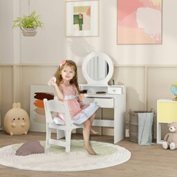 Rackhams Kids Dressing Table Set w/ Stool, Mirror, Drawers - Pink - White - 70L x 40W x 98H cm - thumbnail 1