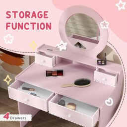 Rackhams Kids Dressing Table Set w/ Stool, Mirror, Drawers - Pink - White - 70L x 40W x 98H cm - thumbnail 5